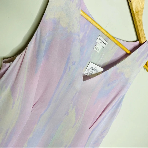 ✨NWT Club Monaco Sleeveless Silk Pastel Tie Dye Watercolor Mini Dress Size 6 - Picture 4 of 12